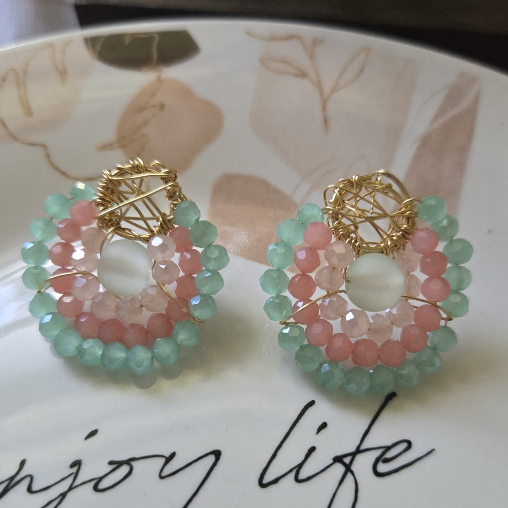 Chic Gold and Pastel Beaded Earrings